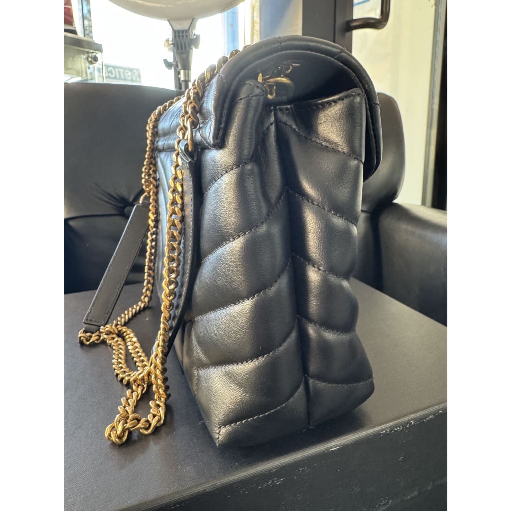 YSL Lou Lou Small Black Quilted Leather Logo Chain Bag (MSRP $2650) - Small / leather / black