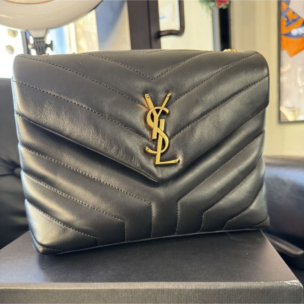 YSL Lou Lou Small Black Quilted Leather Logo Chain Bag (MSRP $2650) - Small / leather / black