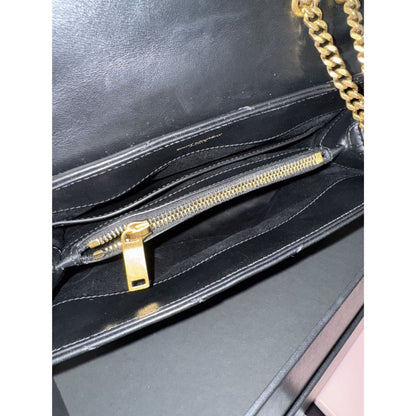 YSL Lou Lou Small Black Quilted Leather Logo Chain Bag (MSRP $2650) - Small / leather / black