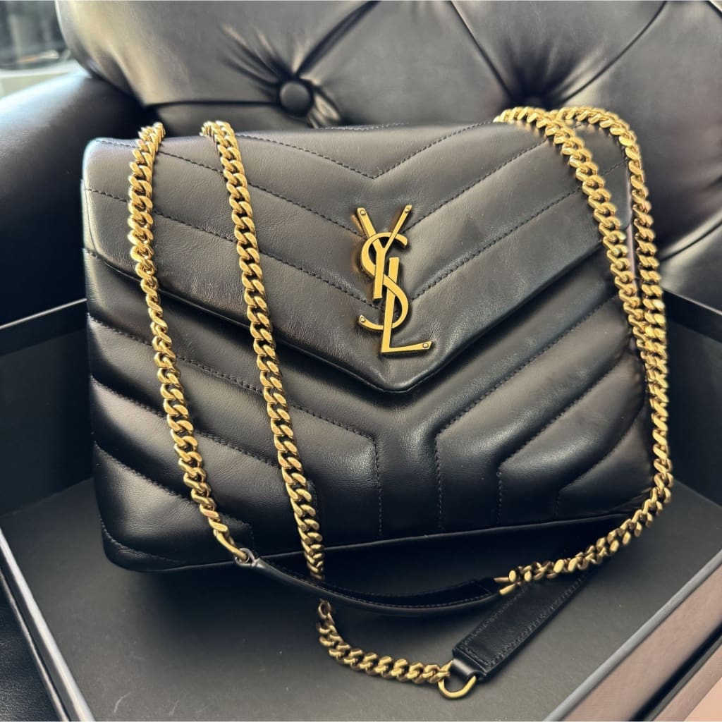 YSL Lou Lou Small Black Quilted Leather Logo Chain Bag (MSRP $2650) - Small / leather / black