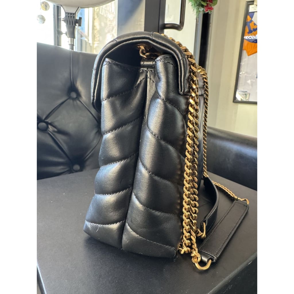 YSL Lou Lou Small Black Quilted Leather Logo Chain Bag (MSRP $2650) - Small / leather / black