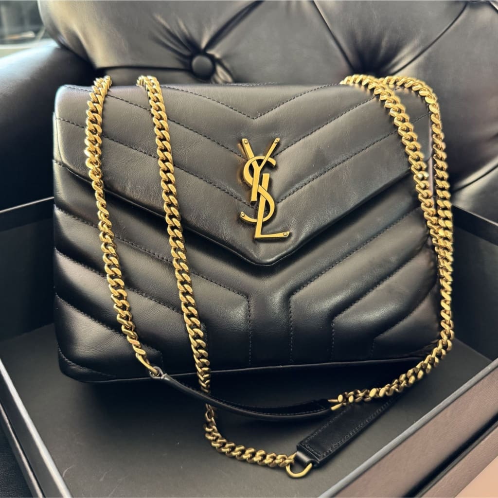 YSL Lou Lou Small Black Quilted Leather Logo Chain Bag (MSRP $2650) - Small / leather / black