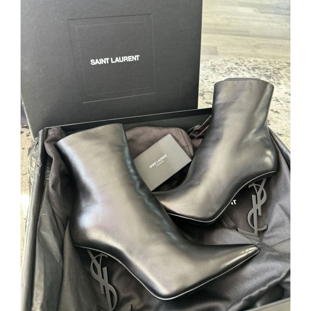 YSL Opyum Booties Size 6 NEW with Box Dust Bags and COA - 6 / Black / Leather