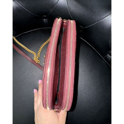 YSL Quilted Burgundy Leather Logo Chain Bag (MSRP $1800 + ) - Small / Leather( + 1) / Crossbody