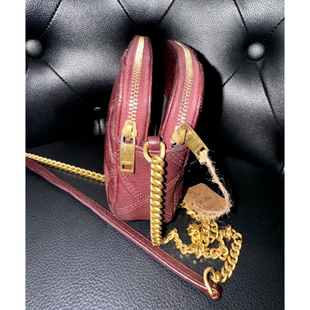 YSL Quilted Burgundy Leather Logo Chain Bag (MSRP $1800 + ) - Small / Leather( + 1) / Crossbody