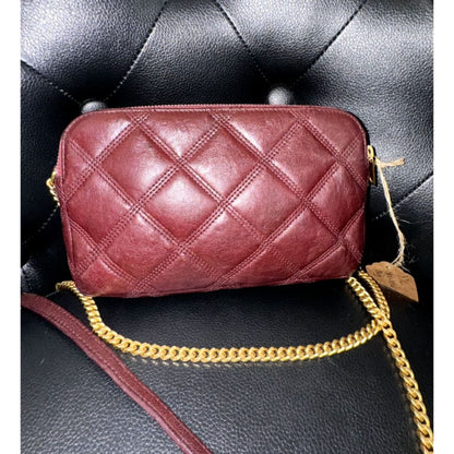 YSL Quilted Burgundy Leather Logo Chain Bag (MSRP $1800 + ) - Small / Leather( + 1) / Crossbody