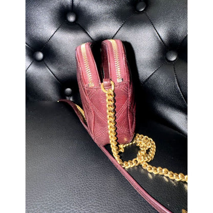 YSL Quilted Burgundy Leather Logo Chain Bag (MSRP $1800 + ) - Small / Leather( + 1) / Crossbody