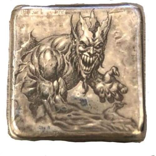 1 Oz .999 FS MK BarZ  "Lucifer Lives" Laser Square by Paul Abrams” - MK BARZ AND BULLION