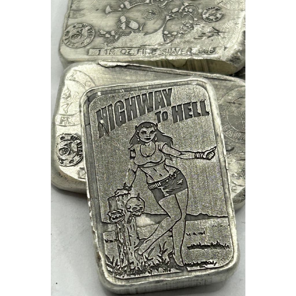 1 Oz MK BarZ Highway to Hell Hand Poured & Stamped.999 FS Bar