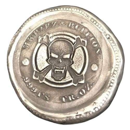 1 Oz MK BarZ Jolly Roger Chunked Round.999 FS Stamped