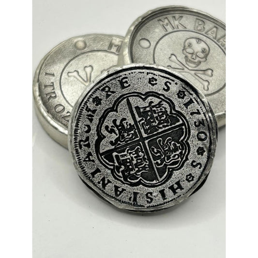 1 Oz MK BarZ Spanish Coin Felipe V Seville Stamped Round.999 Fine Silver
