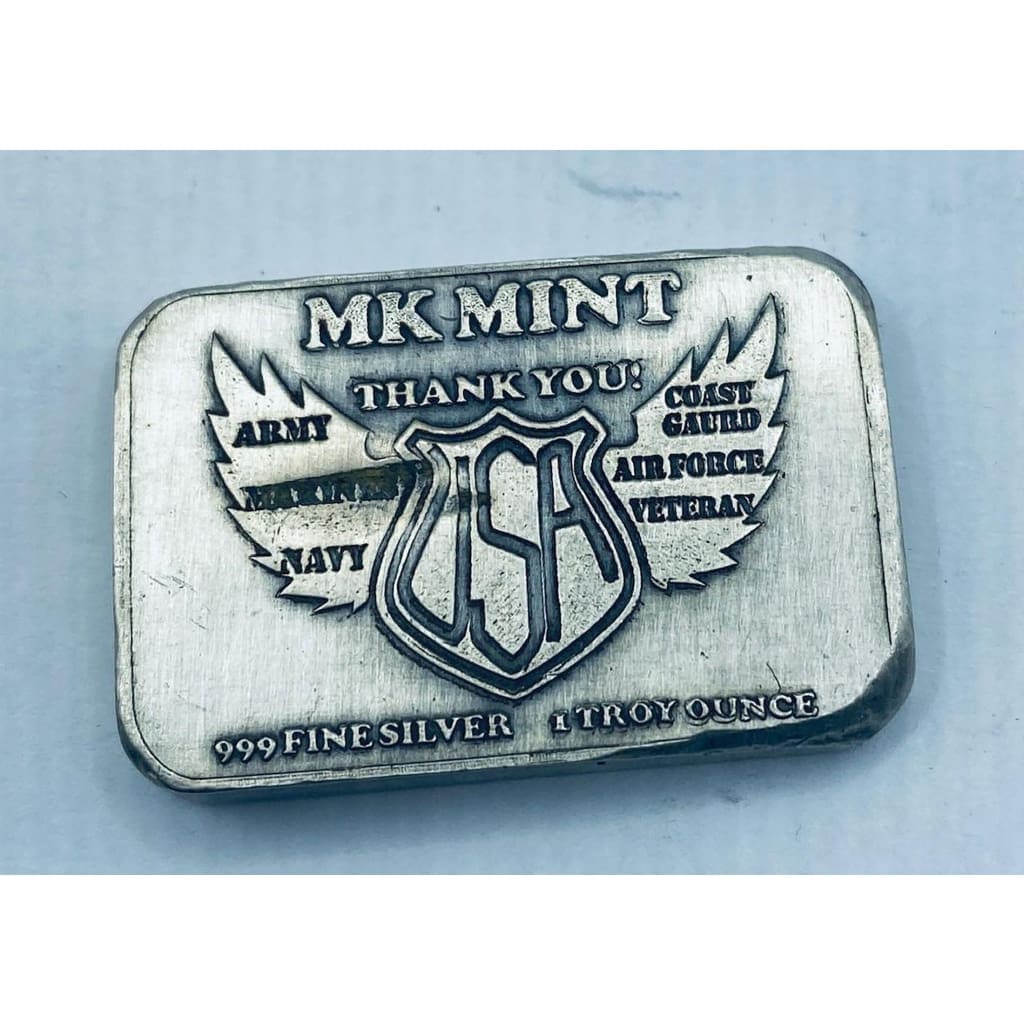 1 Oz MK BarZ U.S. Army Military Tribute Stamped Mini Bar.999 FS - silver bullion