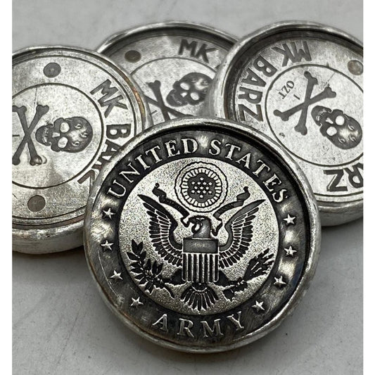 1 Oz MK BarZ U.S. Army Tribute Stamped.999 FS Round - silver bullion
