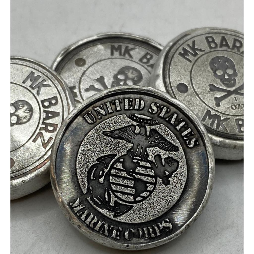 1 Oz MK BarZ U.S. Marines Tribute Stamped.999 FS Round - silver bullion