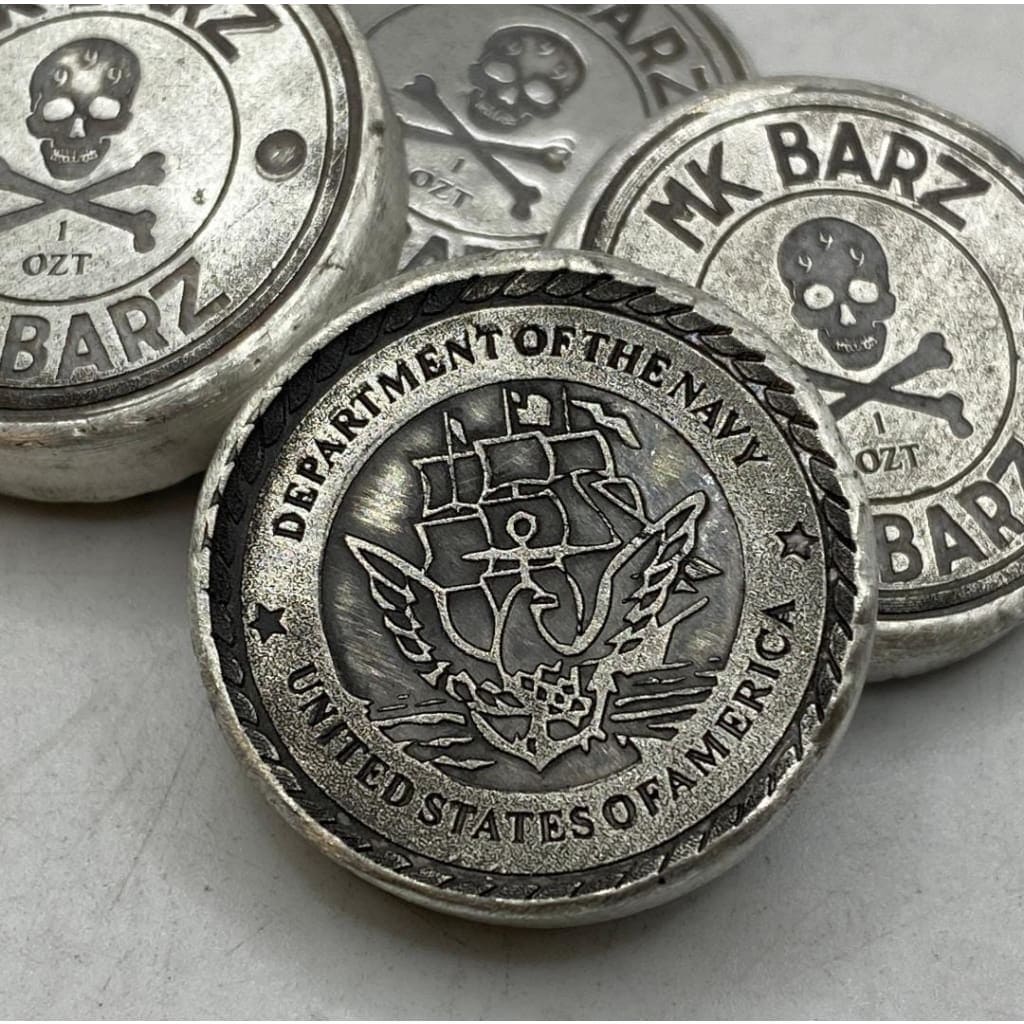 1 Oz MK BarZ U.S. Navy Tribute Stamped.999 FS Round - silver bullion
