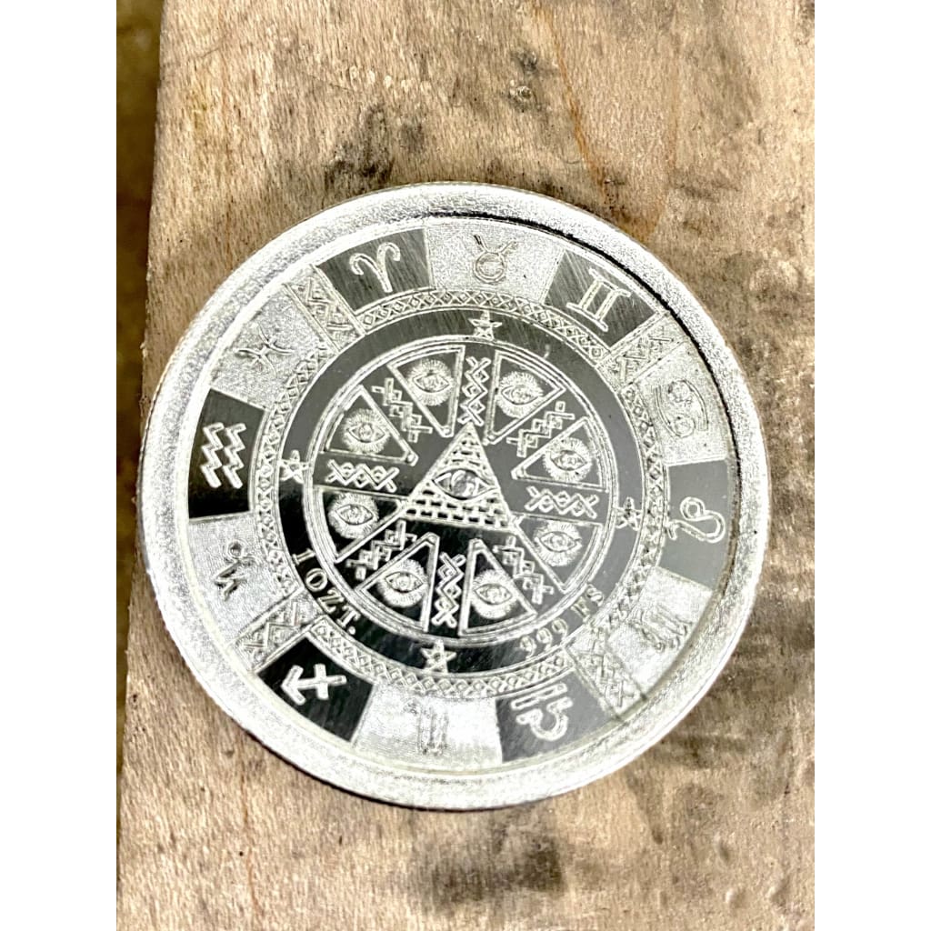1 Troy ounce 999 fine silver all seeing horoscope pressed round- MK mint