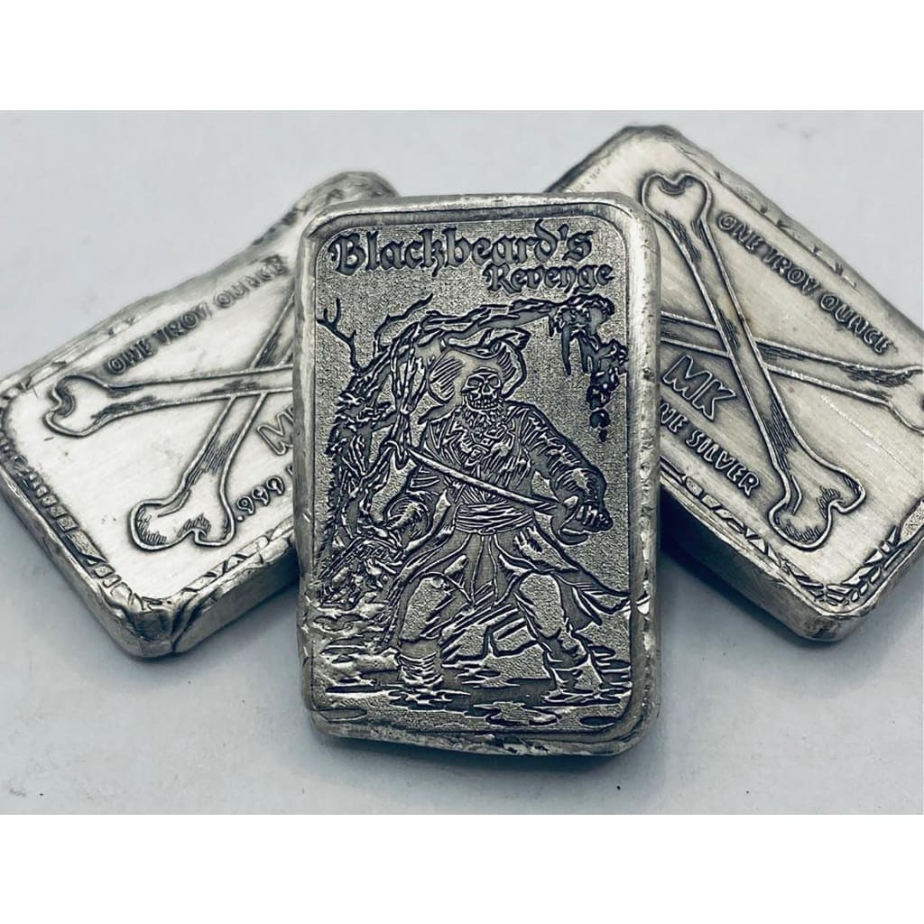 1 Ozt MK BarZ Black Beards Revenge Mini Bar Stamped.999 Fine Silver - silver bullion