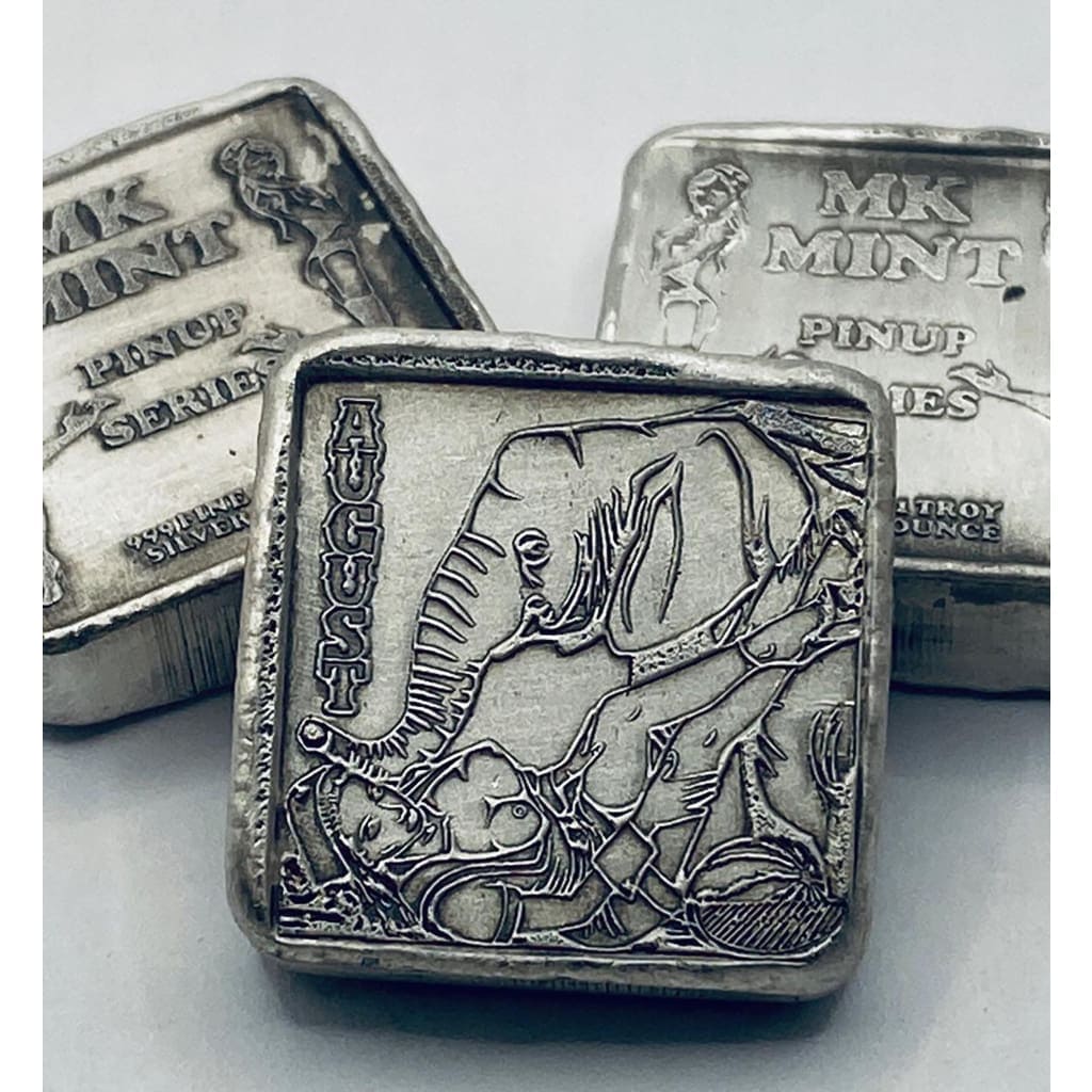 1 ozt MK BarZ Pin Up - August Stamped Square.999 Fine Silver