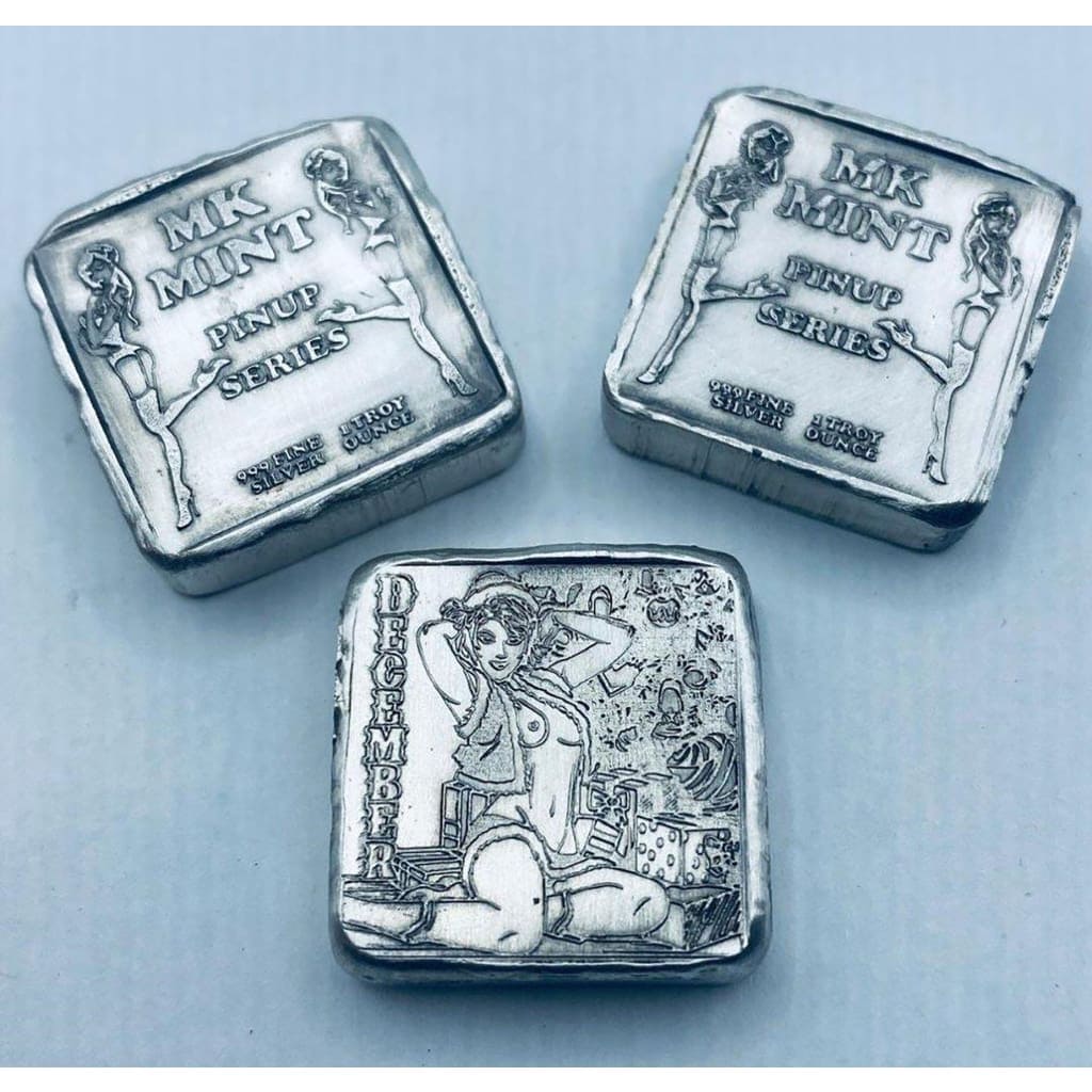 1 ozt MK BarZ Pin Up - December Stamped Square.999 Fine Silver