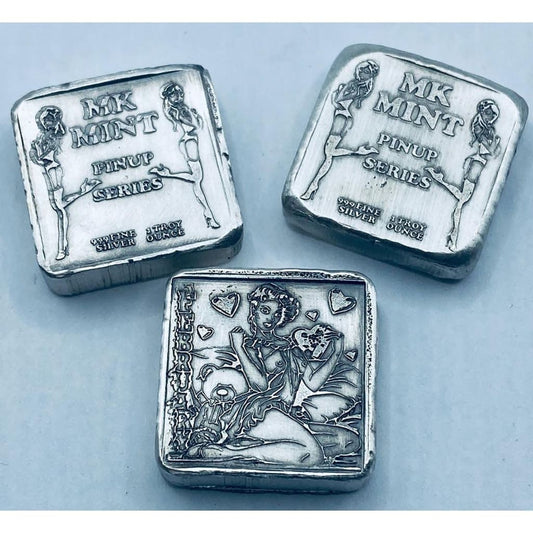 1 ozt MK BarZ Pin Up-February Stamped Square.999 Fine Silver