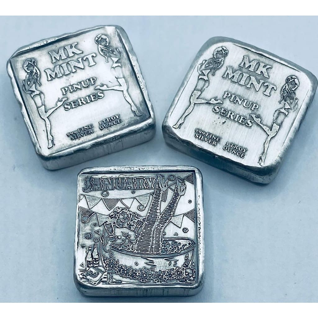1 ozt MK BarZ Pin Up-January Stamped Square.999 Fine Silver