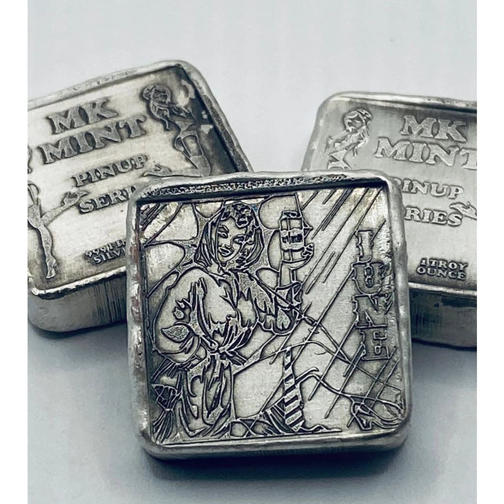 1 ozt MK BarZ Pin Up - July Stamped Square.999 Fine Silver