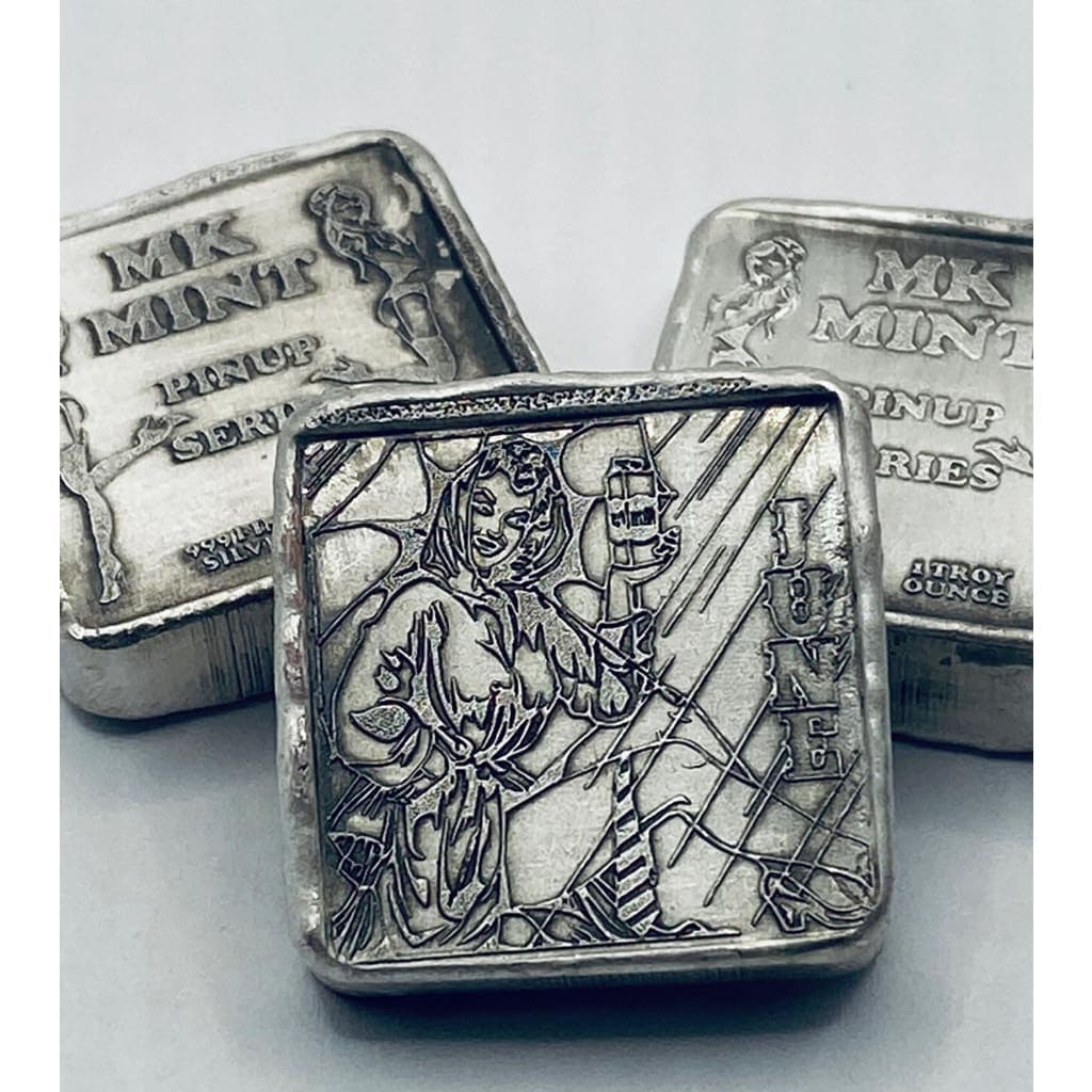 1 ozt MK BarZ Pin Up - June Stamped Square.999 Fine Silver