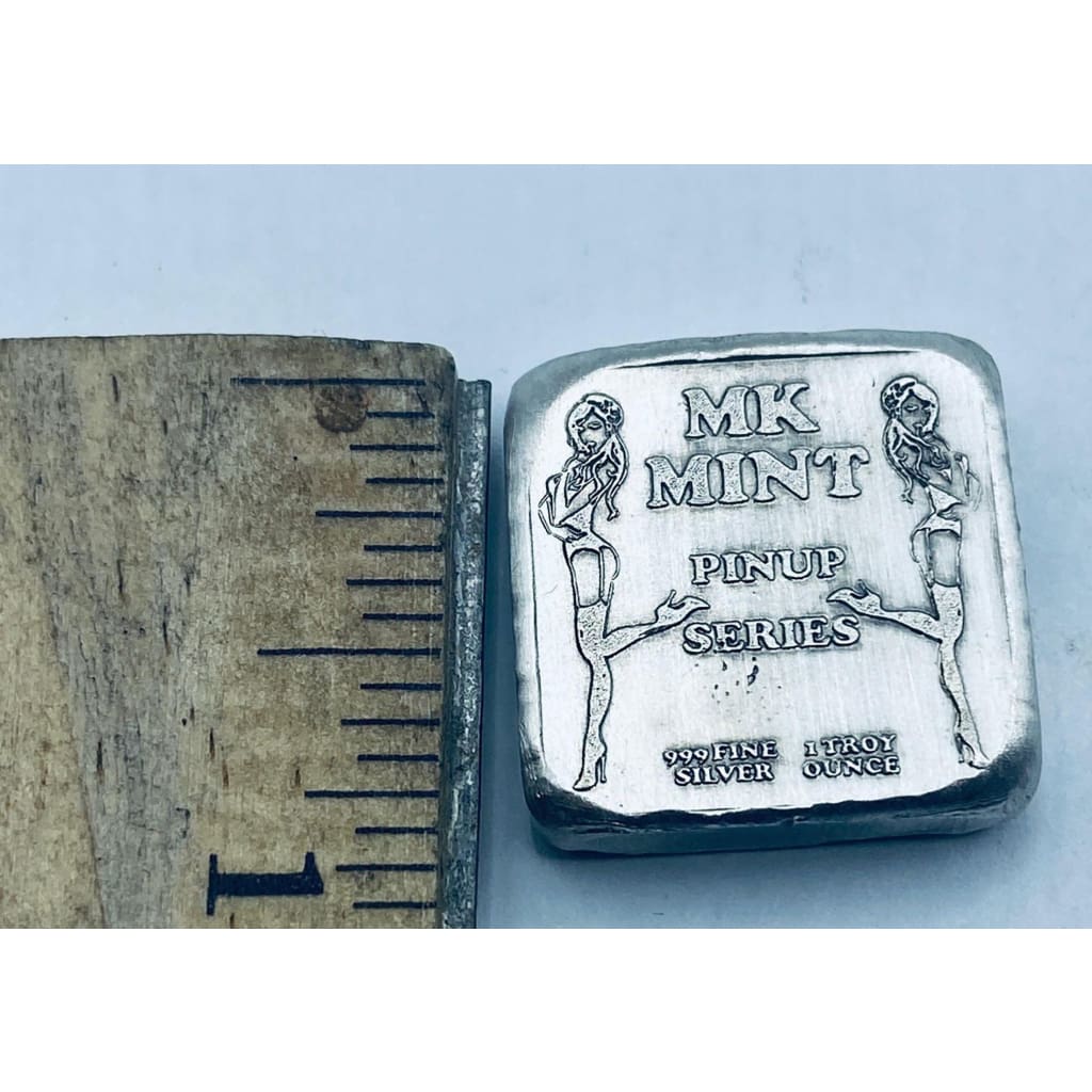 1 ozt MK BarZ Pin Up- March Stamped Square.999 Fine Silver