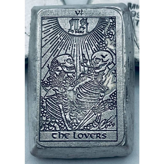 1 Ozt MK BarZ The Lovers Tarot Card Weight Bar.999 Fine Silver