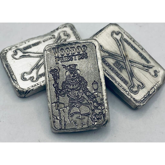 1 Ozt MK BarZ Voo Doo Priestess Mini Bar Stamped.999 Fine Silver - silver bullion