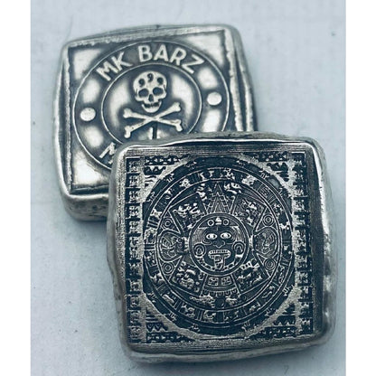 1 Troy Oz MK BarZ Aztec Sun God Square Stamped.999 FS