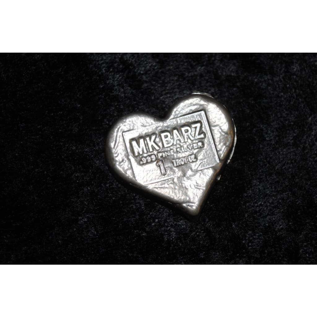 1 Troy Oz. MK BarZ High Shine Heart Stamped.999 Fine Silver
