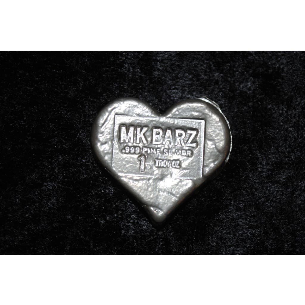 1 Troy Oz. MK BarZ "High Shine Heart" Stamped .999 Fine Silver - MK BARZ AND BULLION