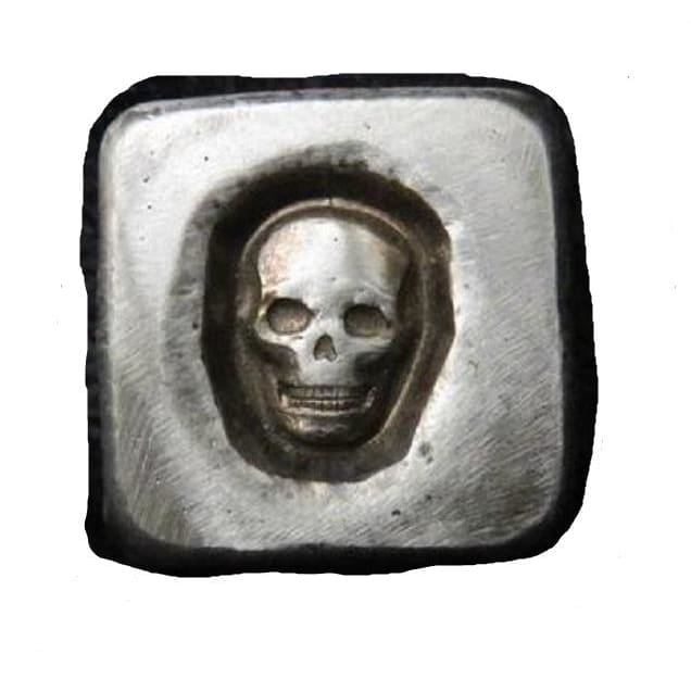 1 Troy Oz. Sunken Skull Cube Stamped.999 Fine Silver