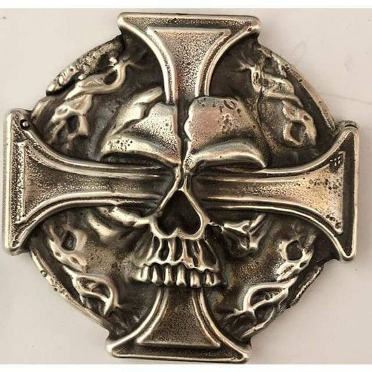 10 Oz MK BarZ Heraldic Skull Cross LTD Sand Cast.999 Fine Silver