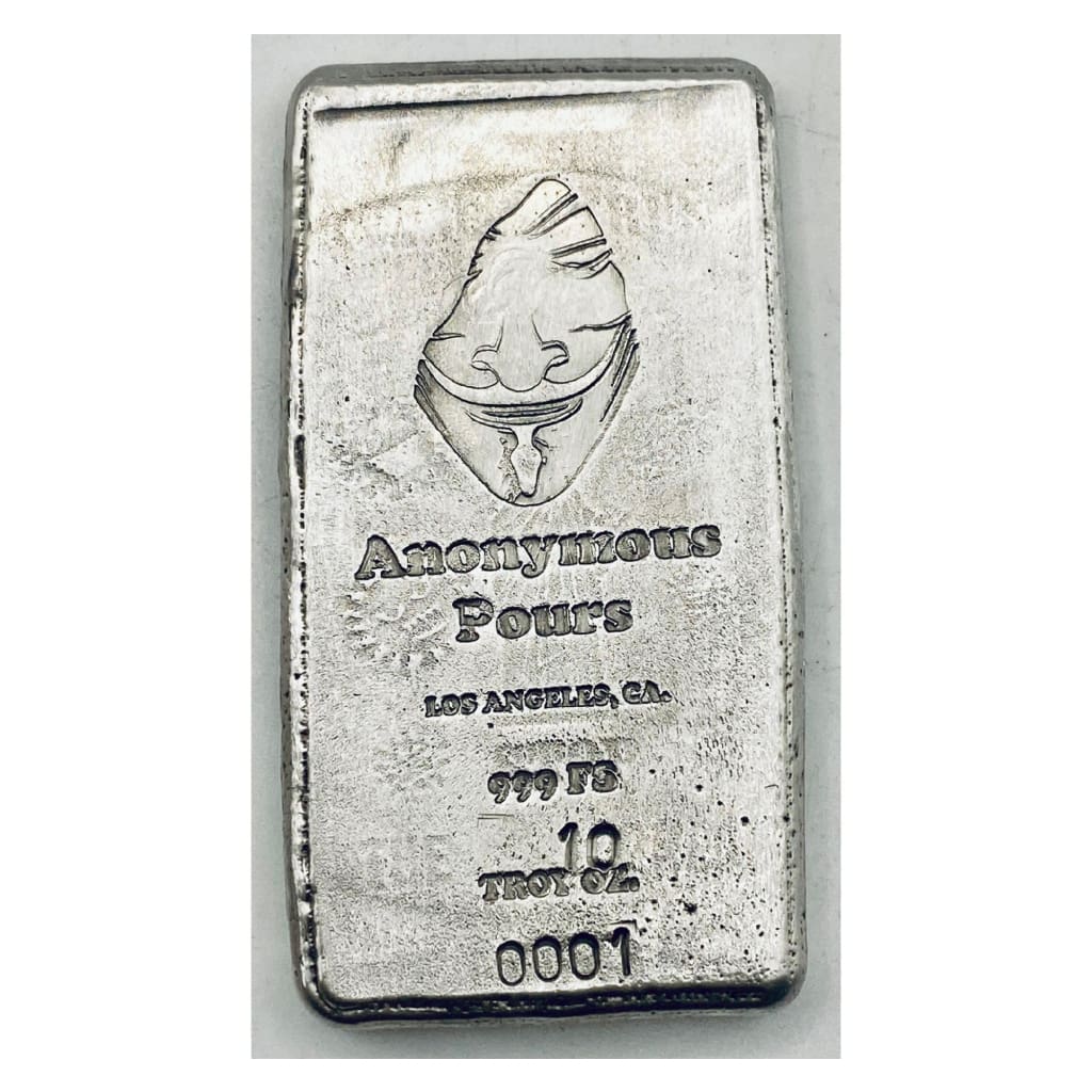 10 Ozt Anonymous Pours Masked Anon Serialized Weight Bar.999 Fine Silver
