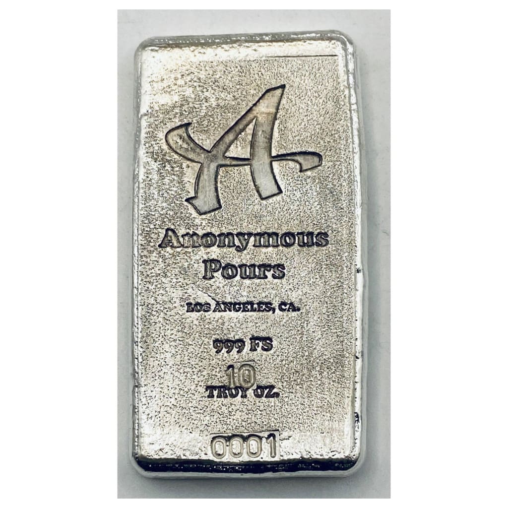 10 Ozt Anonymous Pours Serialized Weight Bar.999 Fine Silver