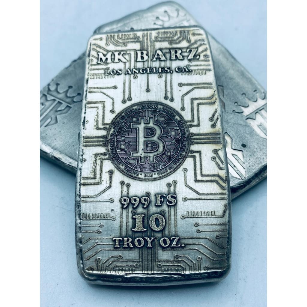 10 Ozt MK BarZ Bitcoin Monogrammed Back Weight Bar.999 Fine Silver