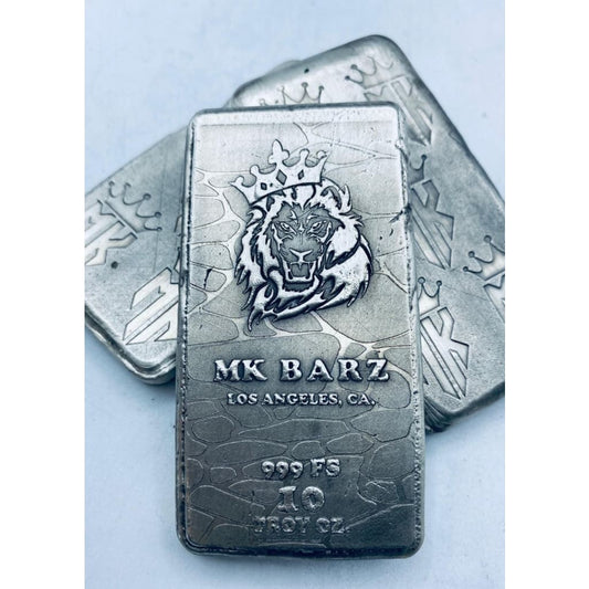 10 Ozt MK BarZ Lion Serialized Weight Bar.999 Fine Silver