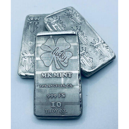 10 Ozt MK BarZ Lucky Clover Monogrammed Back Weight Bar.999 Fine Silver