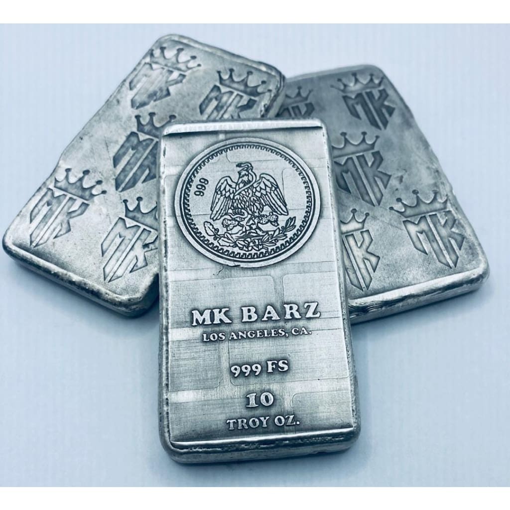 10 Ozt MK BarZ Mexico Seal Monogrammed Back Weight Bar.999 Fine Silver