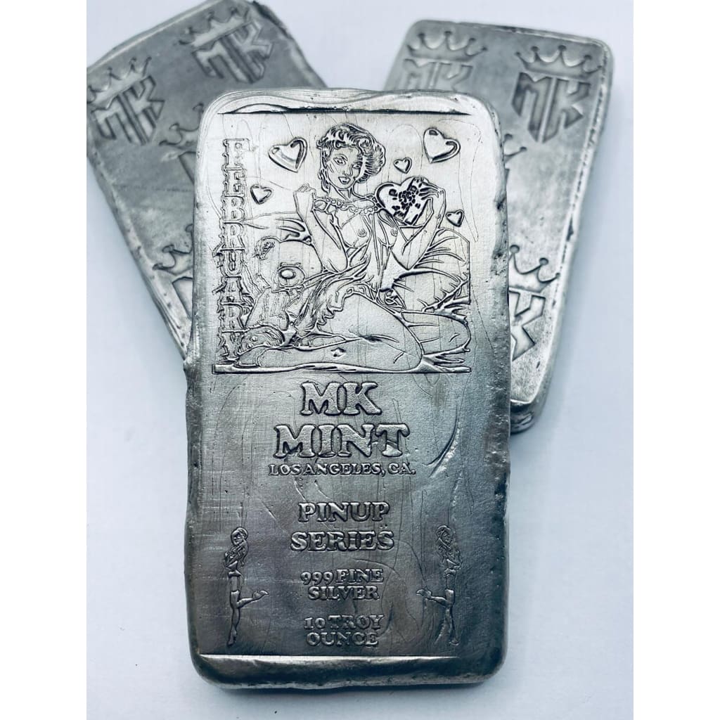 10 Ozt MK BarZ Pin Up- February Monogrammed Back Weight Bar.999 Fine Silver
