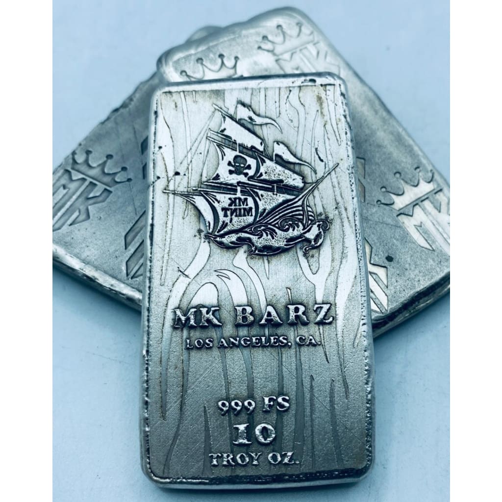 10 Ozt MK BarZ Swash Buckler Monogrammed Back Weight Bar.999 Fine Silver