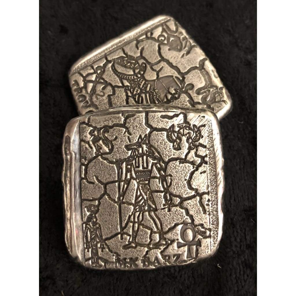 2 Oz  MK BarZ "Egyptian "Kit" Trading Square" Double Sided Chunk .999 FS - MK BARZ AND BULLION