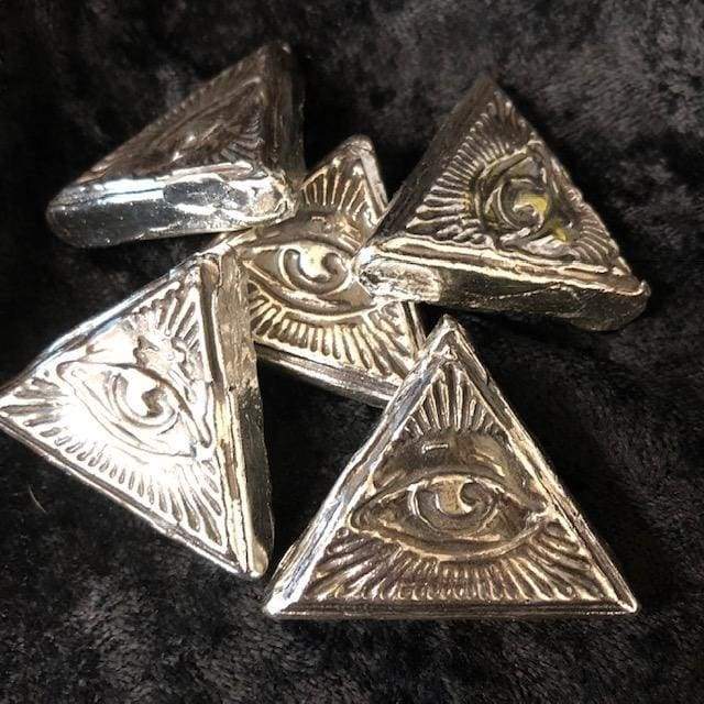 2 Oz MK BarZ Omniscient Eye - All Seeing Eye Hand Poured.999 FS Triangle - silver bullion
