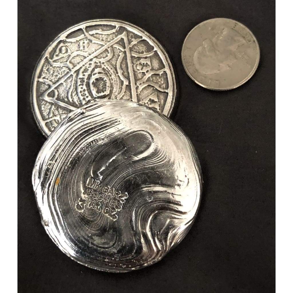 2 Oz MK BarZ Pentagram- Cross Token Hand Poured.999 FS Round - silver bullion