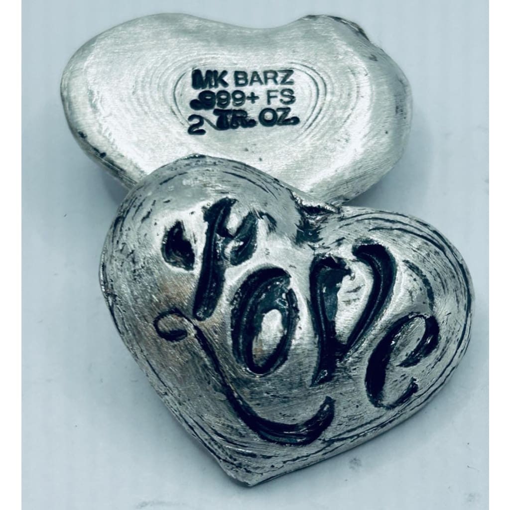 2 Oz MK BarZ Vintage Love Heart Hand Poured.999 FS