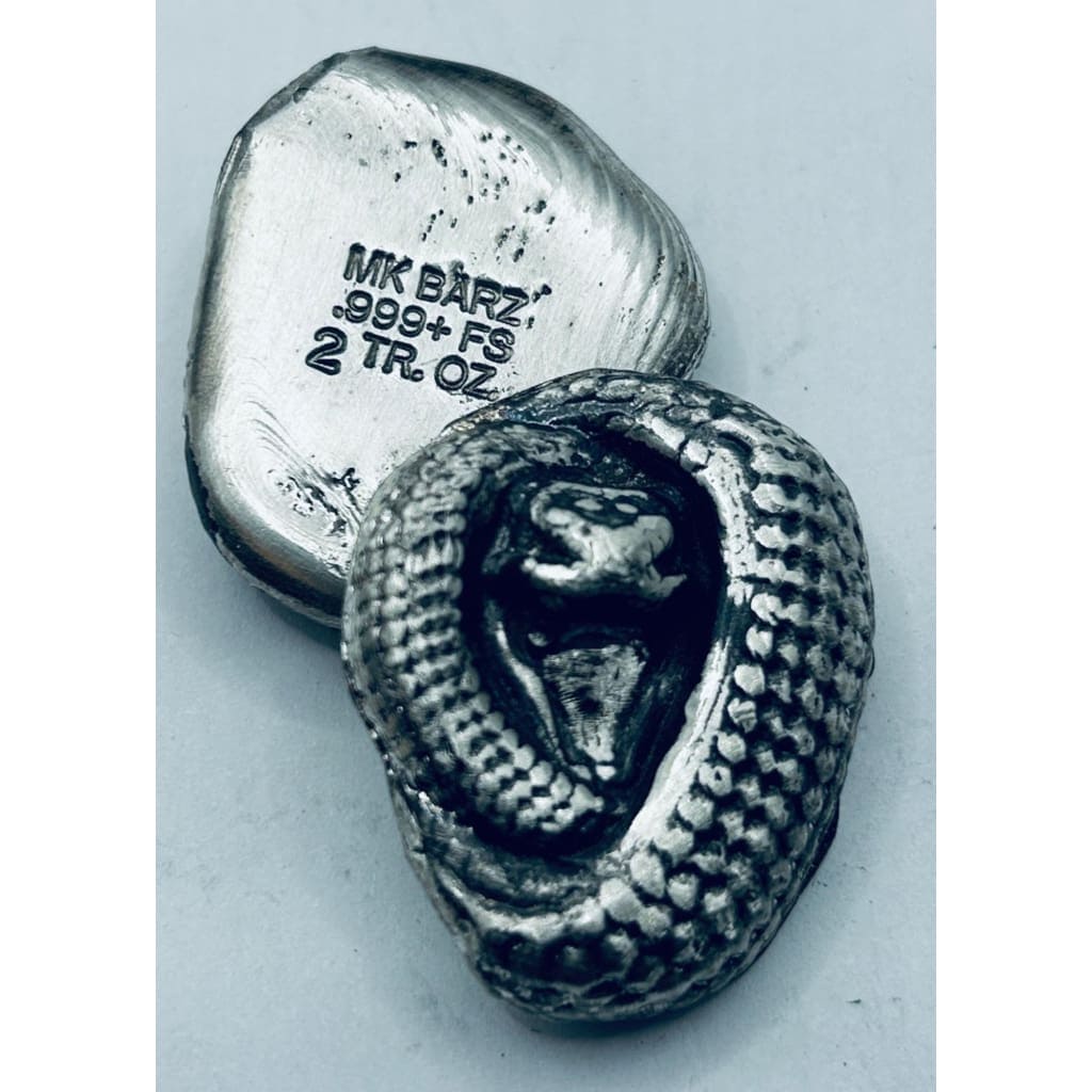 2 Ozt MK BarZ Attack of the Cobra Hand Poured Bar.999 Fine Silver