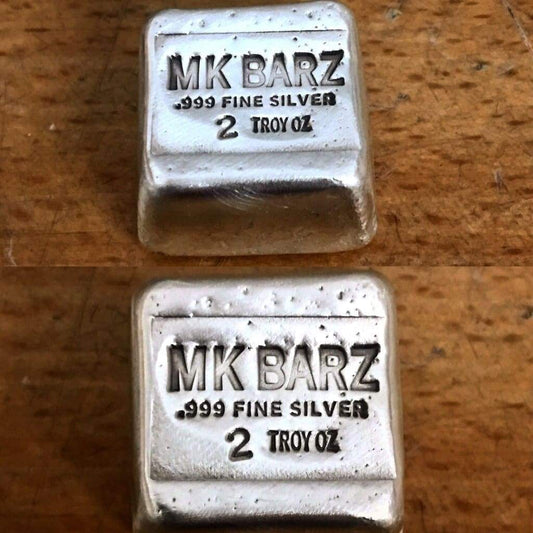 2 Troy Oz. MK BarZ Classic Kit Kat Stamped Bar .999 Fine Silver