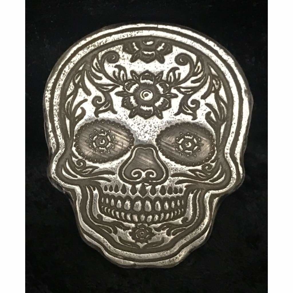 2 Ozt MK BarZ Golden Flower Sugar Skull.999 FS LTD - silver bullion